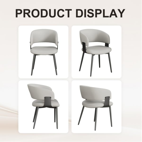 product-fancy-7884c8b3-34a8-4c40-8bcd-a33cc0693f6f Modern Dining Chairs Set (2pcs), Faux Leather Upholstered Kitchen Chairs, Curved Back, Metal Legs, Mid Century Style, Suitable for Dining Room And Kitchen