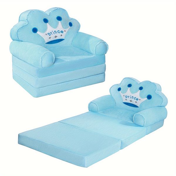 product-fancy-7892943e-4e89-409f-8f25-3cee48d0836c Kids Sofa Princess Crown Pink - 2-in-1 Flip Open Kids Couch & Lounger | Machine Washable Plush Cover & Certified Safe Foam | Dreamy Reading Nook Chair For Girls