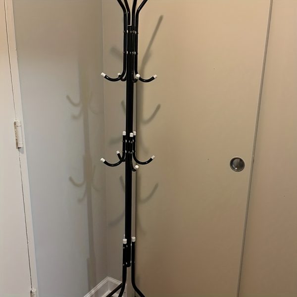 product-fancy-7895ffb6-ac95-4309-a9f4-57524ae8d85a 1pc Heavy-Duty Metal Coat Rack with 9-Tier Vertical Storage - Freestanding Space-Saving Clothing Organizer with Sturdy Iron Frame & Copper Finish, 27"+ Height, Easy Assembly for Entryway, Living Room, Bedroom, Dorm - Portable Garment Rack for Shirts