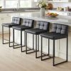 product-fancy-789e2af6-8d60-49a1-9fbb-22506c018432 DMKAI Set Of 2 Modern Counter Height Bar Stools - Black Faux Leather Upholstered, Diamond-Tufted Seat, Sturdy Black Metal Cantilever Base with Footrest | Minimalist Bar Stools for Kitchen Island