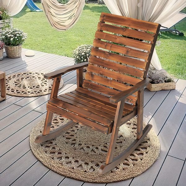 product-fancy-78b3f8e8-34ba-45e1-ada1-c8b9e4da14c9 Wooden Rocking Chair for Outdoor Use, Featuring a Rustic High Back Design, Suitable for Indoor Spaces, Backyards, And Patios, in a Natural End