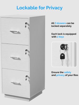 Bonnlo 3-Drawer Lockable File Cabinet - Wood Filling Organizer with 2 Drawers, 27" Height, 3, 2 Cu Ft Storage, Contemporary Style for Home Office, Durable Artificial Wood & Metal Handles, No Assembly Required, File Storage Cabinet, Modern Office Furniture, Sleek Design, Sturdy Construction, Small Space Living, Minimalist Design, Highquality Materials, Home Office Users