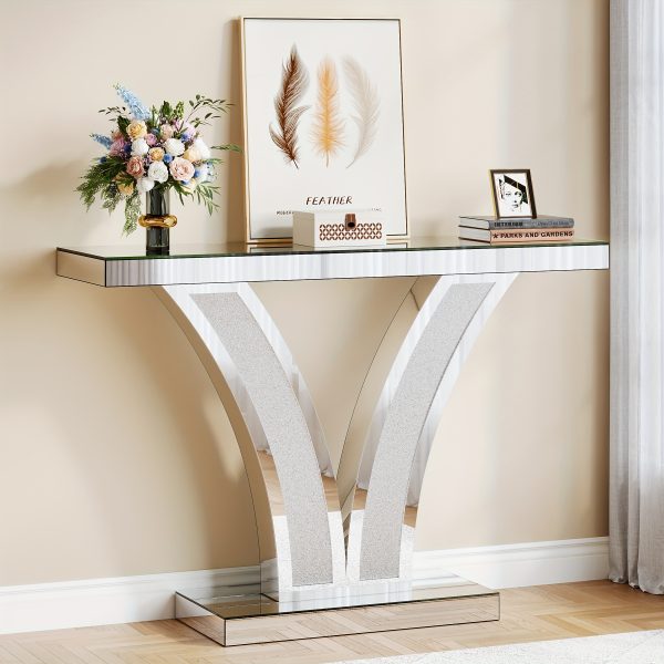 product-fancy-78c0d892-d417-423d-9e16-43af6d6cfe28 Mirrored Console Table, Modern Sliver Entryway Sofa Table With Crystal Inlay Frames For Living Room, Hallway, Foyer