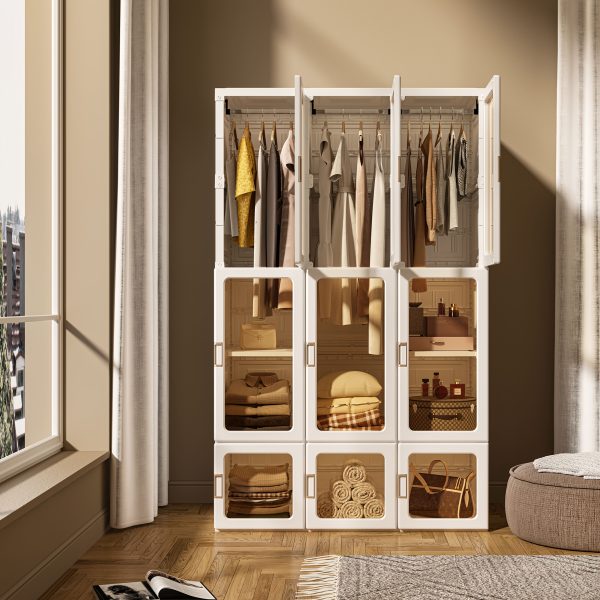 product-fancy-78e1bde2-ca3b-4ef8-908f-231741c4aa83 Magnetic Transparent Door Portable Wardrobe, with A Sturdy, Foldable Frame And Easy Assembly. Features 2 Or 3 Hanging Rods for Clothing Storage, Suitable for Bedrooms, Living Rooms, Dormitories, And Apartments.