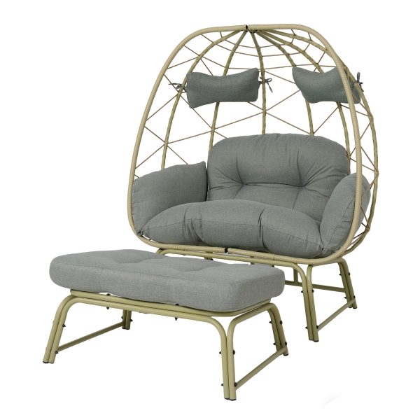 product-fancy-7945c50f-f82d-4edc-a204-42f87aae9fb0 Large Double Egg Chair with Stand for Outdoor Use, Spacious Hammock Chairs for Two, Lounge Chair with Ottoman, Extra-Large Patio Chair with Footrests, Cushions, Wicker Rattan Swing for Garden Or Backyard