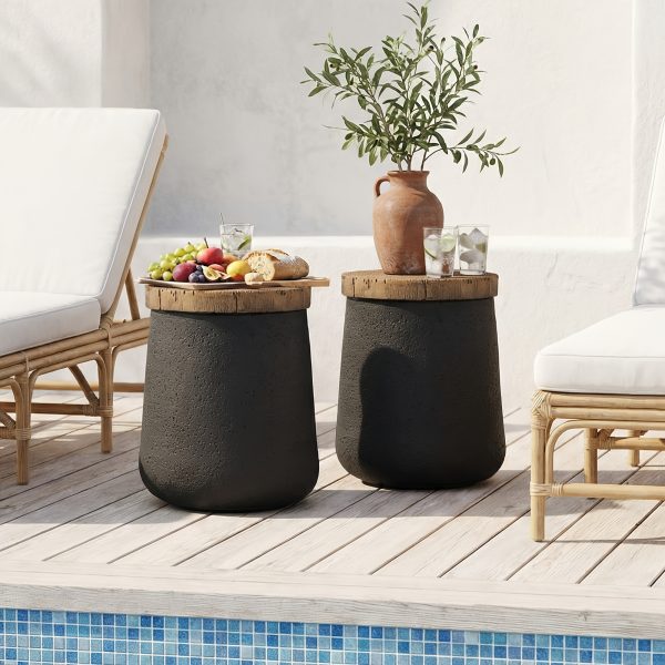 product-fancy-79460edc-e759-4b41-b1fb-29733192db54 17" Outdoor Indoor Side Table for Patio, Accent Decorative Garden Stool Wooden-Look Top Concrete Table for Room Bedroom, Garden, Backyard