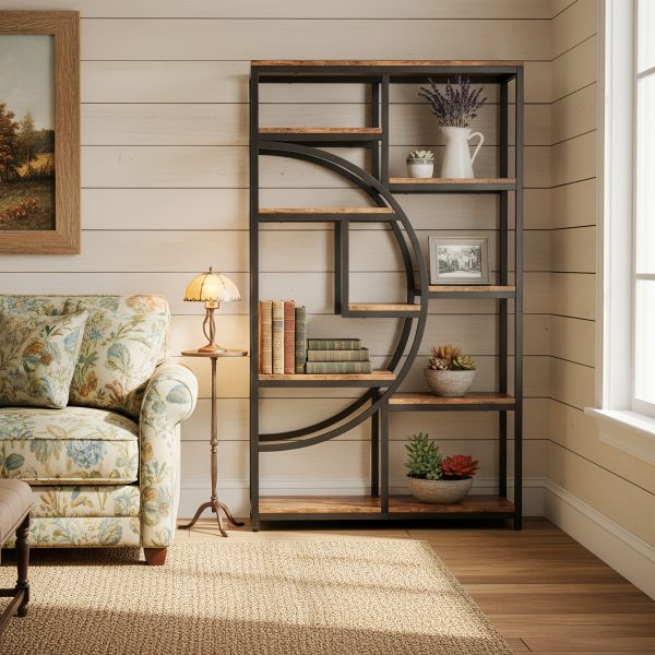 product-fancy-7947472d-7af7-4bfb-a140-8eb500bb920c 5-Tier Freestanding Tall Bookshelf Bookcase, Industrial Etagere Bookshelves Display Shelf Storage Organizer with 9-Open Storage Shelf for Home Office, Living Room