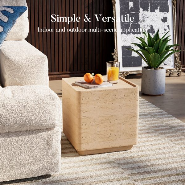 product-fancy-7985b6c7-2b6b-458d-88dd-97894b2417e4 14" Travertine Magnesium Oxide Side Table, Desert Sand Finish Available In Square Or Round - Natural Stone Accent End Table for Living Room, Bedroom, Balcony