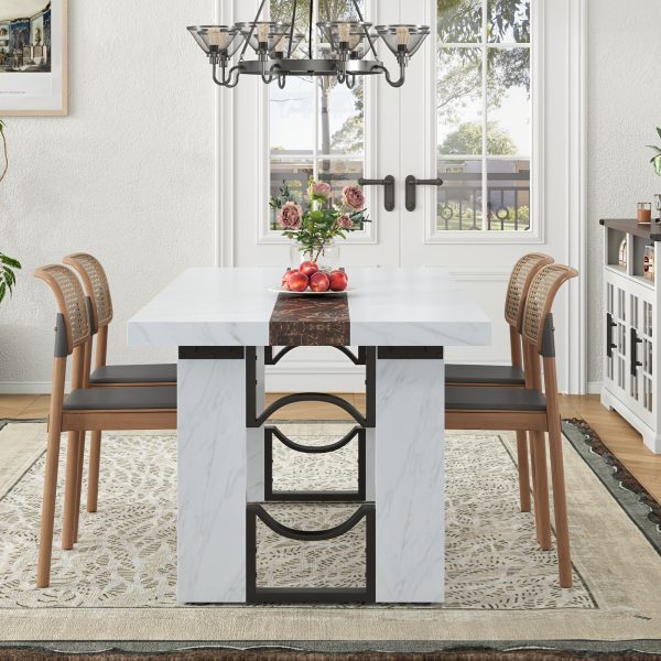 product-fancy-798d6d87-018c-4617-b443-f7db9db1a358 Modern Large Dining Table Suitable for 6-8 People - 71-Inch/6-Foot Rectangular Kitchen Table with Marble Tabletop, MDF &, Easy Assembly - Luxury Dinner Table for Family Meals & Entertaining