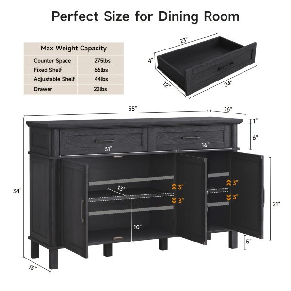 product-fancy-79d19acb-3518-43db-9ebb-c86764ffcfa7 Farmhouse 48 Inch Buffet Cabinet with Storage, 48 Inch Sideboard with 2 Drawers And 3 Doors - Wood Coffee Bar Cabinet with Adjustable Shelves for Kitchen, Dining Room, Living Room