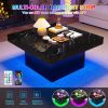 product-fancy-79dc401e-cd3e-4f2f-8dd8-6bb3c7cbc949 Modern Luxury Low-Profile Square Coffee Table with LED Lights - Space-Saving Faux Marble Top & Engineered Wood Base Suitable for Small Spaces, Compact Living Room Center Table, Assembly, Black/Brown