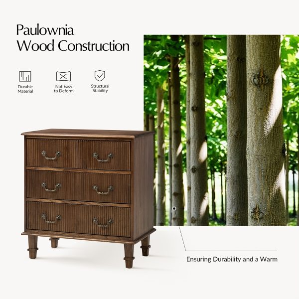 product-fancy-79df3bd0-19ba-4cb3-9471-a94547586acf French Country 3-Drawer End Table with Paulownia Wood - Space-Saving 30-Inch Rustic Nightstand, Assembly for Living Room, Bedroom, Entryway - Compact Storage Furniture ( Wood Grain)