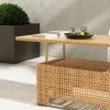 [Outdoor Wicker Table] Extendable Outdoor Wicker Coffee Table Measuring 51.25 Inches in Length And 27 Inches in Width, Featuring a Luxurious Brown Woodgrain End That Offers a Natural Feel And Outstanding Durability