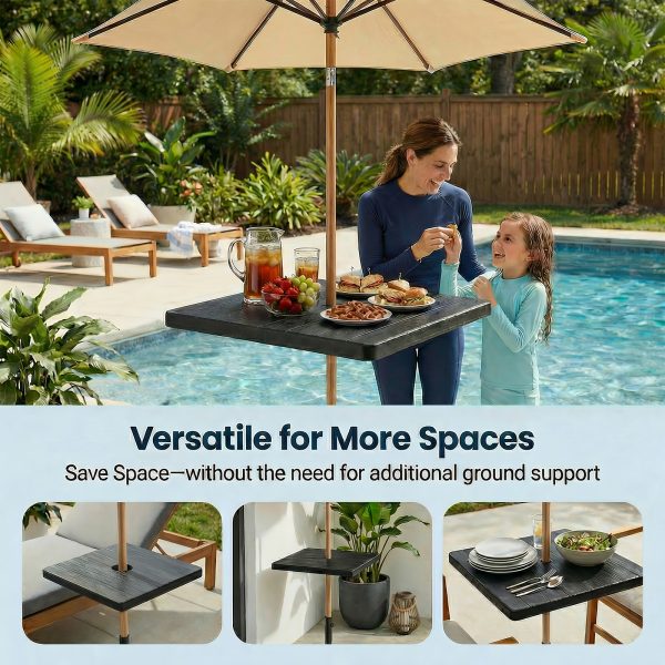20'' Adjustable HDPE Table Top Umbrella Tray, Fits 1.5in Patio Umbrella Pole, Black Umbrella Table for Lawn, Deck, Garden, Backyard & Pool Use