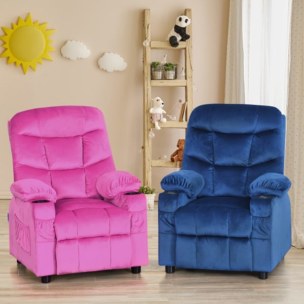 product-fancy-7a928a3a-7bee-4122-9a59-1ba773692bcc Girls' Pink Velvet Recliner Chair with Cup Holder & Storage Pocket - Heavy-Duty 300lb Capacity, Ergonomic Backrest & Armrests, Manual Recliner with Safety Belt - Modern Soft Cushioned Lounge Chair for Kids & Teens, Easy Assembly, Ideal for Bedroom, Living Room, Home Theater - Durable Wood Frame & Fabric, Ideal Gift for Girls 3-12 Years (Pink, Purple, Black, White, Grey Available), Lounge Chair for Teens, Comfortable Sitting, Playroom Seating, Stylish Recliner, Highcapacity Recliner, '