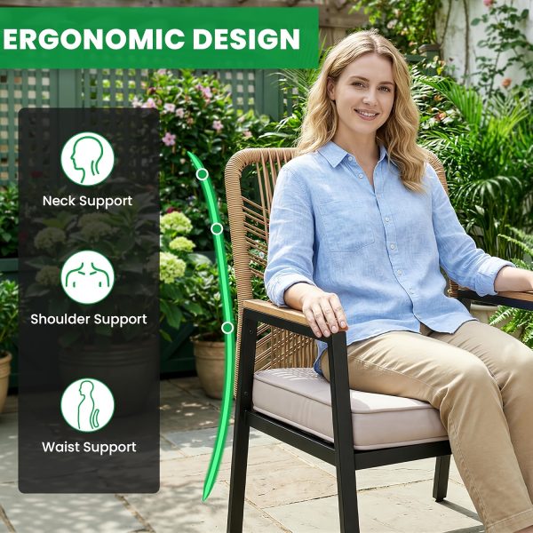 [Rattan Dining Chair Set] Outdoor Rattan Dining Chair Set of 2/4, Wide Outdoor Rattan Chair with 21-Inch Seat Width, Ergonomically Curved Backrest, Removable Cushion, Suitable for Patios, Lawns, Gardens, Backyards, Poolside, Balconies, and Other Spaces, Rattan Patio Chair