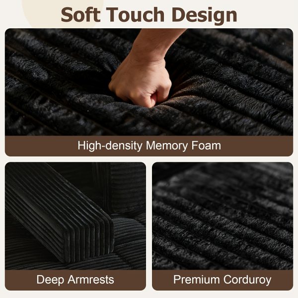 product-fancy-7ada9560-cf10-4f43-b773-efc91d3cfd51 L Couch Sofa Sectional for Sofa Living Room Convertible Couch Bed with Deep Seats Lounge Chairs, Corduroy, Boneless Sectional Couches, Living Room/Bedroom - Modular Living Room Furniture Set Ideal Multifunctional Couch - No Assembly Required (Black
