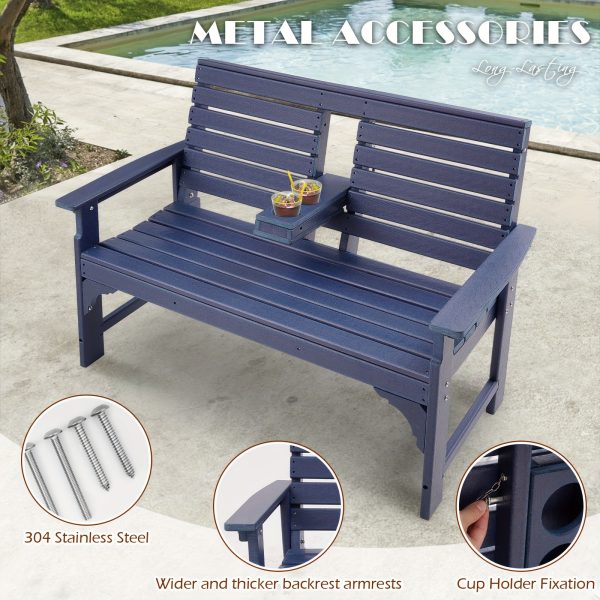 product-fancy-7af2fe24-95ad-4c05-844a-f302a862c0c8 HDPE All Weather Outdoor Patio Bench Furniture With Cup Holders, 2-3 Persons Garden Bench With 700 Lbs Weight Capacity, Patio Benches For Outdoors, Garden, Porch, Backyard And Park