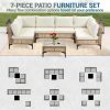 WENTUM 7pcs Outdoor Sectional Sofa Set, Boho Wicker Rattan Patio Furniture with Cushions And Table for Patio, Lawn, Backyard, Porch