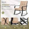 [Outdoor Rocking Chairs] 3pcs Outdoor Rocking Chairs Bistro Set, Black Iron Patio Furniture With Red Thickened Cushion & Glass-Top Coffee Table