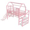 product-fancy-7b220dc7-2414-430e-b562-78e5b653486a BELLEMAVE 2-1 Twin Loft Bed with Slide And Stairs, Metal Playhouse Bed with Storage Shelves, House-shaped Loft Bed And Noise-free Design, Pink