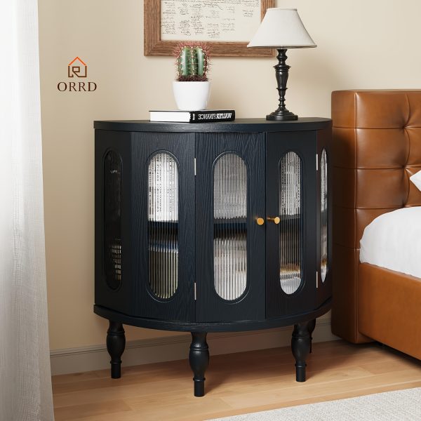 ORRD 31'' Sideboard Buffer Cabinet with Storage, Semi-Circle Modern Accent Storage Cabinet with Wooden Finish & Acrylic Doors, Console Table for Living Room Entryway Hallway