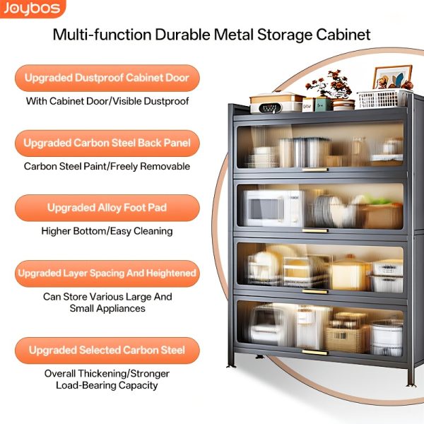 product-fancy-7b31984f-2fab-4e2e-981e-4ba87af7ef34 Heavy-Duty Metal Kitchen Cabinet with Transparent Acrylic Doors - Extra Tall Storage Shelf, Large Pantry Organizer for Kitchen, Living Room, Dining - Easy Assembly, No Power Needed (Grey, 57.1"H x 31.5"W x 12.6"D) - Ideal for Small Spaces