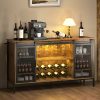 Wine Cabinet for Apartment Dormitory A 55-inch-long, 32-inch-high Farmhouse-style Bar Cabinet Featuring A Wine Rack, Glass Rack, And Storage Space On Both Sides; Finished In A Brown, Natural Wood Tone; Perfect for Use As A Sideboard In The Living