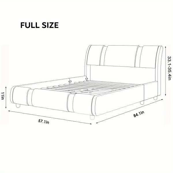 Contemporary Platform Bed Frame Made of Faux Leather, Featuring Iron Metal Accents, an Adjustable Headboard, And Wooden Slats for Support, Eliminating The Need for a Box Spring