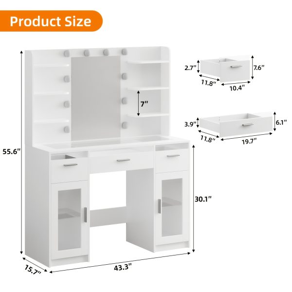 product-fancy-7b8ab6cc-a479-4a5a-bf38-429b115d63cc TOMNK Large Dressing Table with LED Mirror, Makeup Vanity, 3 Drawers, 4 Shelves, Ample Storage Space, Suitable for Bedrooms And Bathrooms, in White
