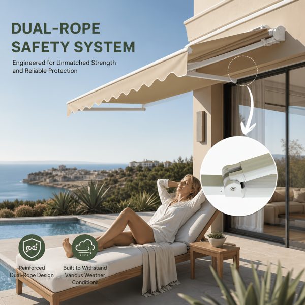 product-fancy-7ba1b38e-dcad-4d3f-baa6-a88f6ef04711 12x10ft Heavy-Duty Manual Retractable Awning with Wall Mount - Outdoor Patio Canopy, Beige Suitable for Balcony, Deck, Poolside Shade, Fabric & Frame, Installation