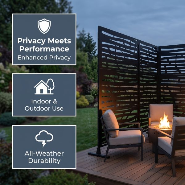 product-fancy-7bb9aa55-8302-461a-ba60-d05063b23e7b Freestanding Black Metal Privacy Screen 76"x48", Bold Indoor Outdoor Decorative Fence Panel Divider for Deck Balcony Patio Backyard Lawn Garden Pool Yard Porch Front Yard Bedroom Living Room Office Studio Entryway Hallway Restaurant Decorative Fence