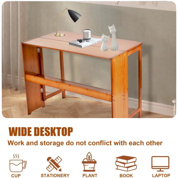 Multipurpose Folding Desk, 40.6 Inch Wide Wooden Table (Folds to 9.8in) - Space Saving Design with Storage for Home Office, Dining & Study