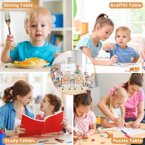 product-fancy-7bd1dafe-4948-4609-b421-79462eb132c7 Kids Table And 6 Chairs Set, Rectangular Plastic Graffiti Desk, Preschool Activity Art Craft Table, for Boys And Girls Halloween Christmas Gifts
