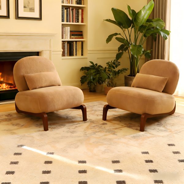 product-fancy-7bea7b0c-d43e-47c0-a6a4-fe39f67b9d3d Cute Accent Chair with Solid Wood Legs, Velvet Living Room Chair with Soft Cushion, Cozy Bedroom Chair, Comfy Armless Reading Chair for Apartment, Waiting Room, Balcony