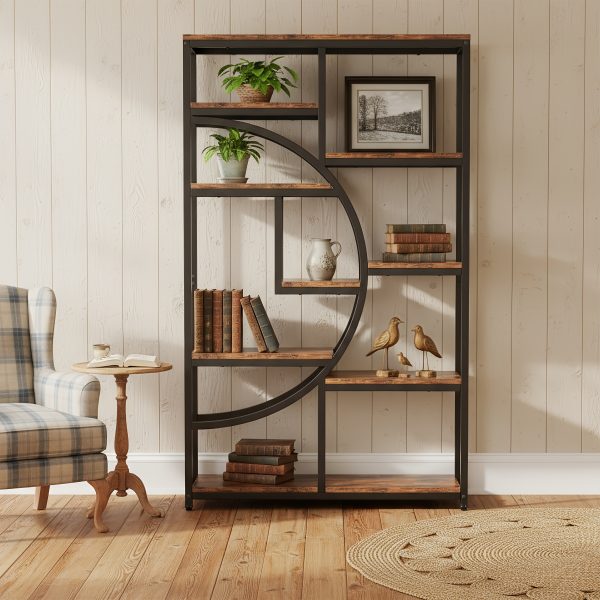 product-fancy-7c8cbea2-63f2-447e-a7de-e628f6977e1b 5-Tier Freestanding Tall Bookshelf Bookcase, Industrial Etagere Bookshelves Display Shelf Storage Organizer with 9-Open Storage Shelf for Home Office, Living Room