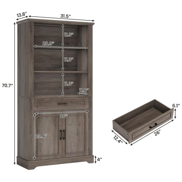 product-fancy-7cd50d83-d7c8-46a1-90c8-de533ae1bea9 Farmhouse Bookcases with Doors And Drawer, 6 Shelf Display Storage Shelves 70 in Tall Bookshelf for Home Office
