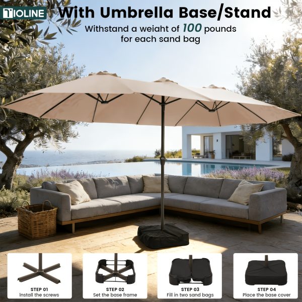 product-fancy-7cdda072-64c5-40d0-8a8c-7e7b5af8df82 15-foot Long Rectangular Large Outdoor Patio Umbrella, Includes Base, Double Table Umbrella With A Crank Handle, Market Umbrella - UV Resistant, Heavy-duty Pool Umbrella, Suitable For Lawns, Backyards, And Gardens.