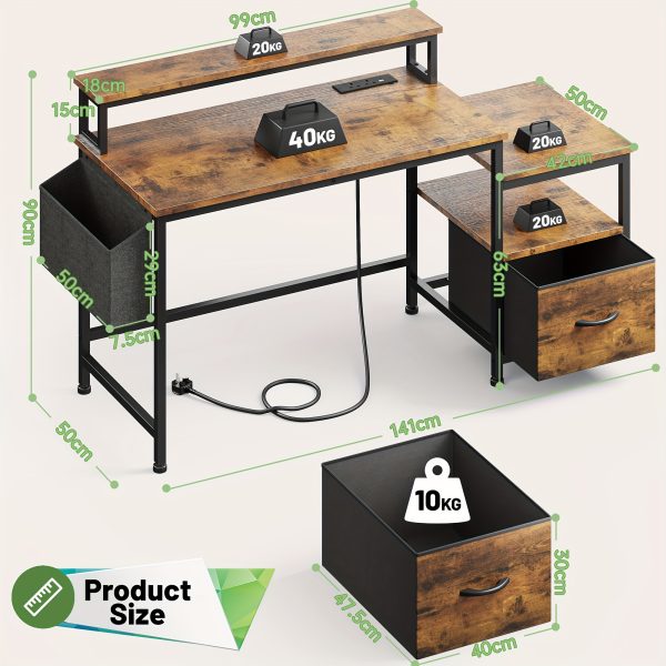 product-fancy-7d2b604a-0ab3-4b30-b8fb-59ee846444a6 Enhomee 57" Computer Desk with Drawers And Printer Space, Office Desk with Power Outlets, Home Office Desks with File Drawers Cabinet, Study Writing And Gaming Desk with Shelves Monitor Stand