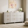Bedroom Dresser with 9 Drawers, 57" Wide Modern Chest of Drawers, Wooden Dresser TV Stand, Wood Closet Clothes Storage Organizer for Living Room, Hallway, Natural Oak