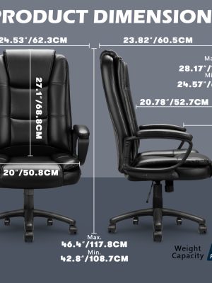 Home Office Desk Chair, 400LBS Big And Tall Managerial Executive Chair, High Back Computer Chair Gaming Chair, Ergonomic Adjustable Height Faux Leather Chair With Cushions Armrest, Heavy Duty Chair With Comfy Lumbar Support