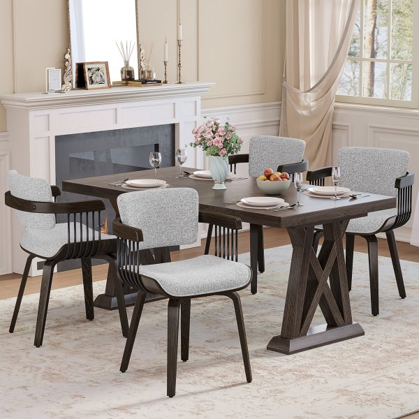 product-fancy-7def35a4-6989-466d-ba91-9ed8c872afd9 Two Ergonomic Wooden Dining Chairs, Curved Bentwood Backrest And Seat, High-Density Foam Cushion, Modern Semi-Armrest Kitchen Chair