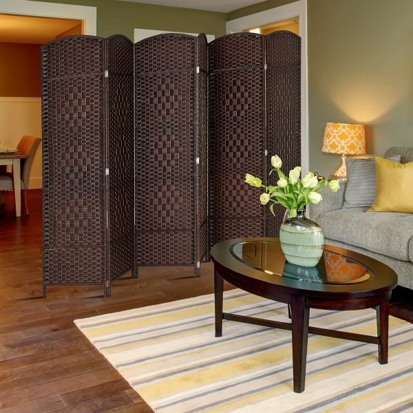 [Folding Rattan Room Divider] 6-Panel Folding Rattan Room Divider, 70.87'' H Folding Space Separator Partition Wall Dividers, Freestanding Hinged Privacy Screen