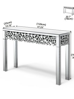 Luxury Entryway Table Measuring 47.24 Inches, Featuring a Glamorous Mirrored Design with Crystal Details, Perfect for Modern Home Decor in Hallways