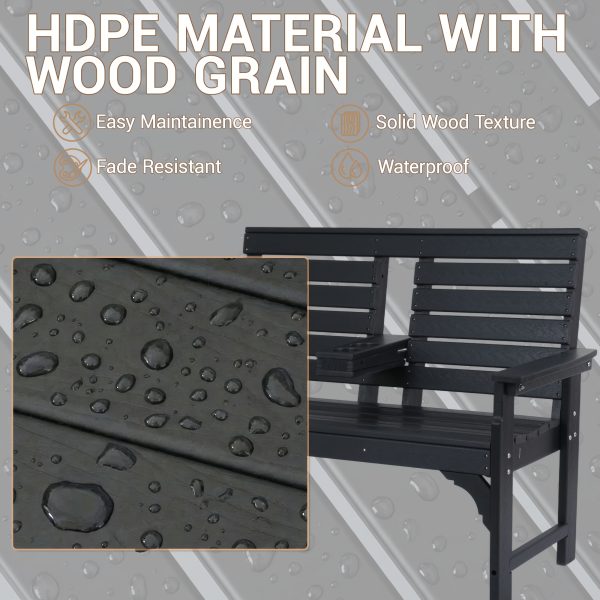 Patio Bench Designed for Two, Featuring Cup Holders And Made from HDPE, Ideal for Gardens And Porches, with Resistance to Fading And Rotting