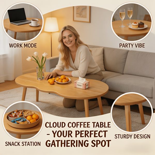 product-fancy-7e460255-3aba-46e4-a0f8-42f2d2fcb2fb Modern Cloud-Shaped Coffee Table with Wavy Edge - Space-Saving Low Table Suitable for Small Spaces, Minimalist Nordic Style Engineered Table for Apartments, Easy Assembly Sofa Side Table for Bedroom, Balcony & Living Room Decor