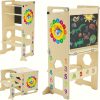 4-in-1 Toddler Standing Tower with Learning Clock & Blackboard - Foldable Multi-Functional Step Stool, Wood Climbing Ladder & for & (Toddler Learning, Motor Skills Development)