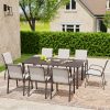 9pcs Outdoor Dining Table And Chair Set, Suitable for 8 People, The Set Includes 1 Long Table, 8 Fixed Seats, Suitable for Outdoor Garden Terrace Furniture Set