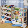 product-fancy-7e5c2f19-1d8e-4ae1-8692-2c5051067612 2in 1 Kids Bookshelf And Child Storage Organizer with 12 Bins And 4 Tier Book Shelf for Playroom, Classroom, Nursery Room, Bedroom, Kindergarten, School, Perfect Gift for Christmas, Halloween, Thanksgiving, Easy to Installation, Space Saving