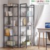 product-fancy-7ea12d6e-212c-4827-810b-ee1128f77373 1pc 5 Tier Corner Bookcase, Metal Flower Stand for Plants, Magazine Holders, Wood And Metal Corner MultiShelf Bookcase for Living Room, Kitchen, Home Office, Black